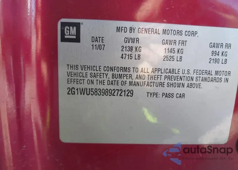 2008 Chevrolet Impala Ltz z USA, uszkodzony, nr VIN 2G1WU583989272129